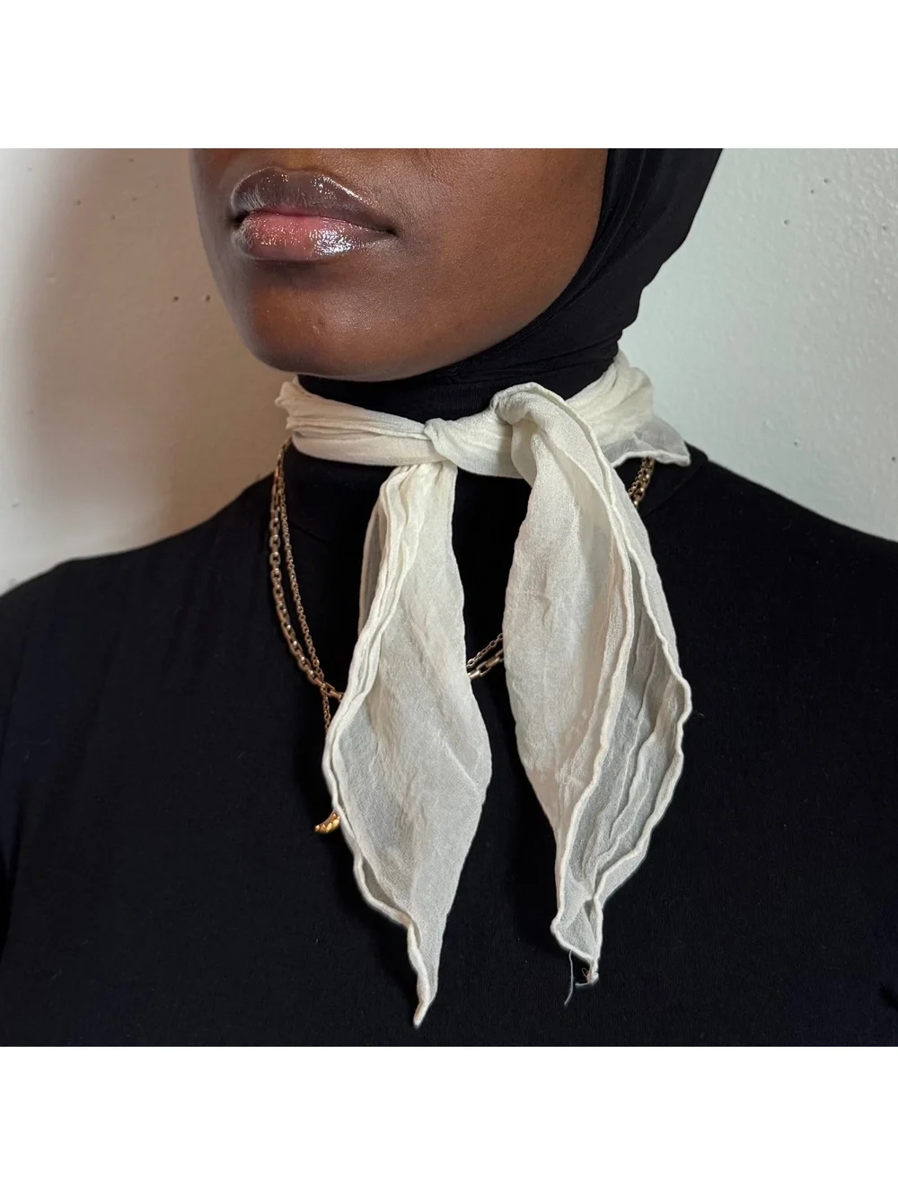 Vintage Sheer Neck Scarf Cream Off White  French Girl Cottagecore